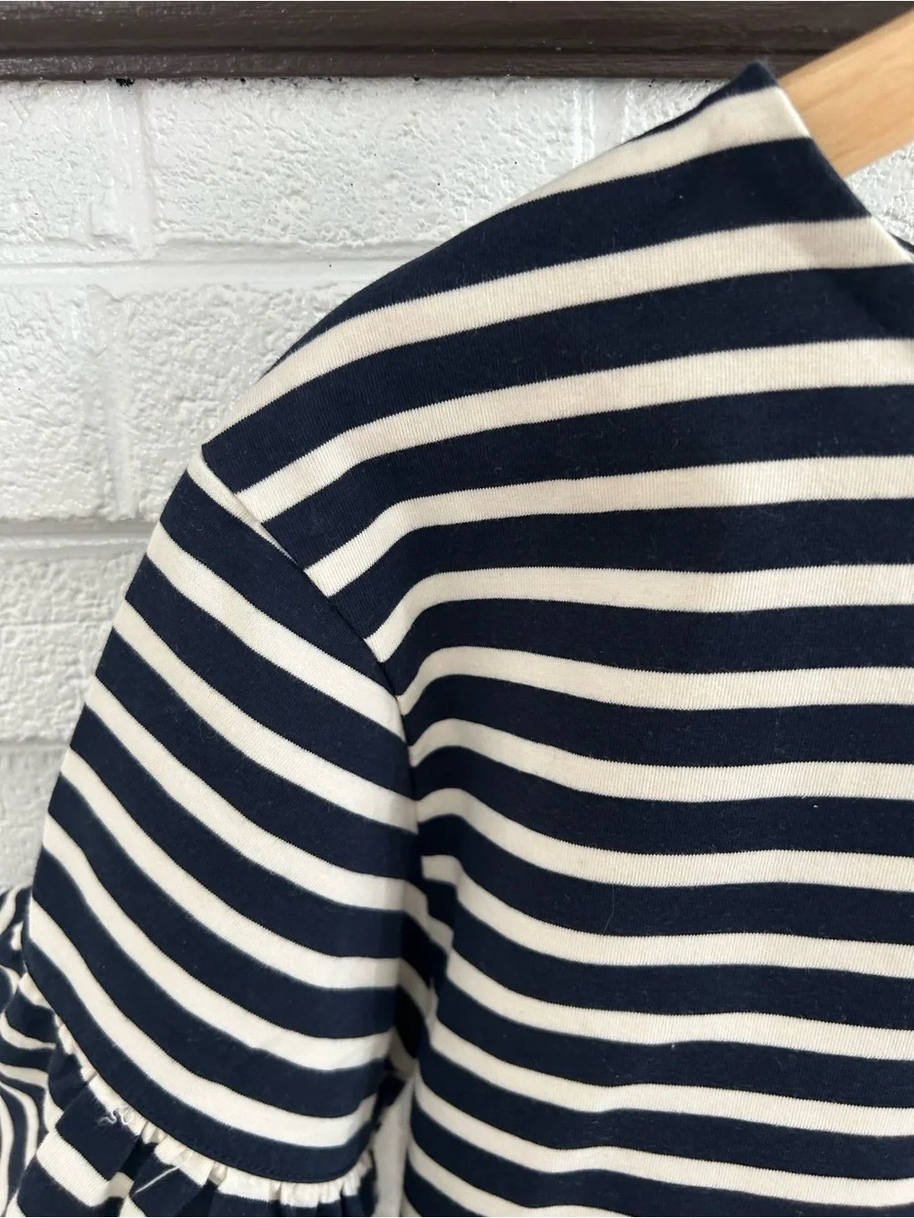 J. Crew Boatneck Striped Ruffle Sleeve Top - Navy & White Size M
